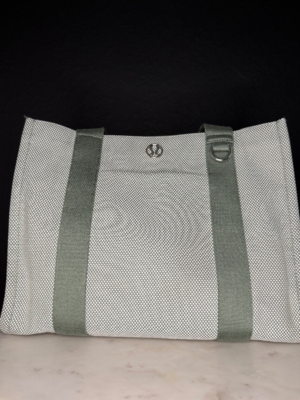 Lululemon Textured Grid Tote Bag Green and White